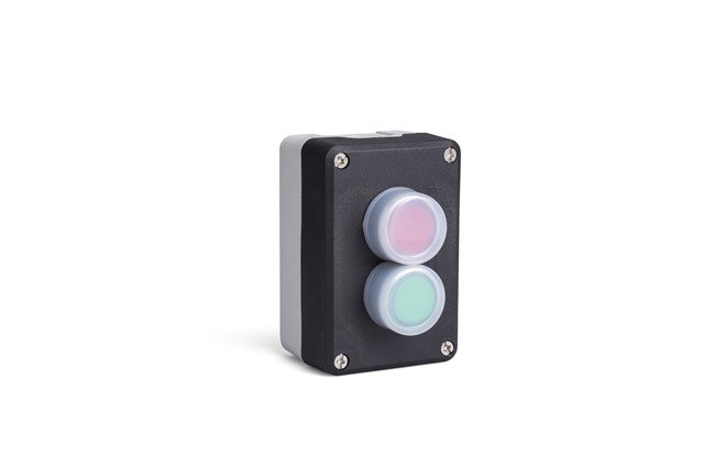 P Series Plastic 2 Holes BDDY +  BDDK +2* BEB + 2* C3BK (NO)+2* C4BK (NC) Black-Grey Control Box